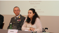 Marwa speaking at a conference on bombing in populated areas in Vienna last January.